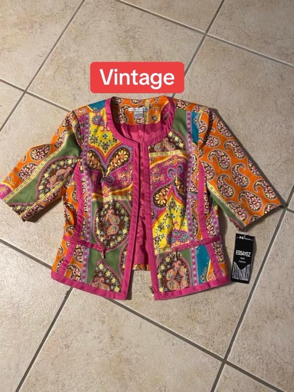 NWT Peter Nygard Pink Multicolor Paisley Cropped Blazer